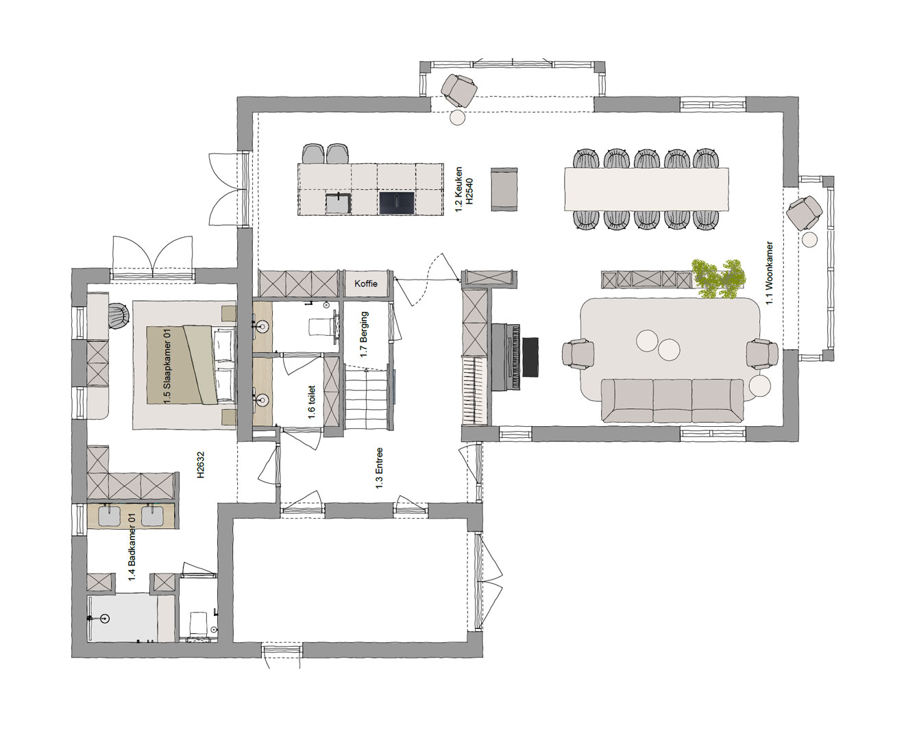 Plattegrond verbouwing vrijstaande woning Dronten – ruimtelijke indeling